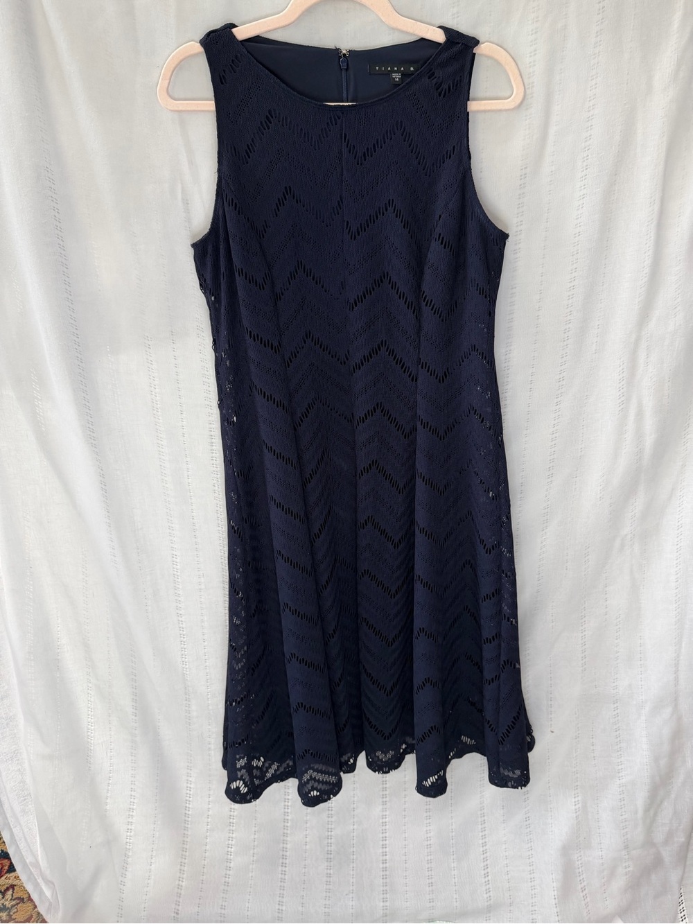 Tiana B. Navy Chevron Lace Midi Dress